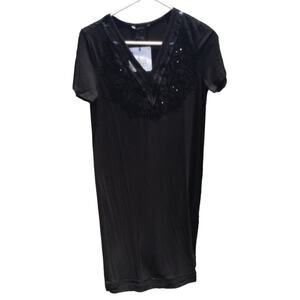 Desigual womens shift dress US xxs NEW shirt black appliqué gothic beaded artsy